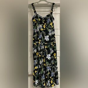 Zara Eyelet Black Maxi Dress with Yellow and Blue Floral Print